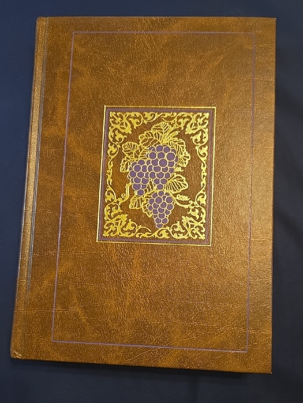 Decorative Brown Faux Leather Coffee Table Book with Gold & Purple Grape Motif